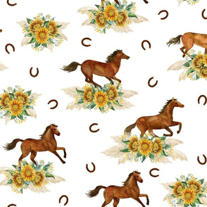 Horses and sunflowers, white 