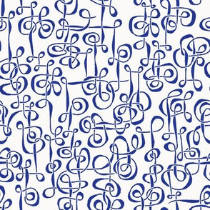 Regular scale continuous tangle / ultramarine blue ivory background