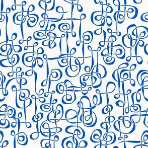 Regular scale continuous tangle / china blue ivory background