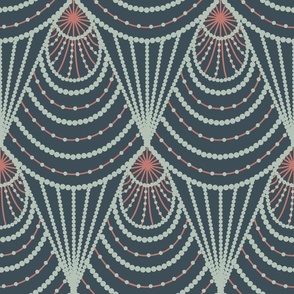 art deco dark blue, coral