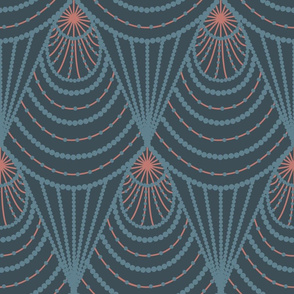 art deco coral, dark blue