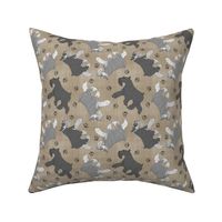 Trotting Miniature Schnauzers and paw prints - faux linen