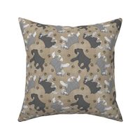 Trotting uncropped Miniature Schnauzers and paw prints - faux linen