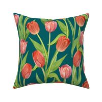 tulips on light teal (large scale)