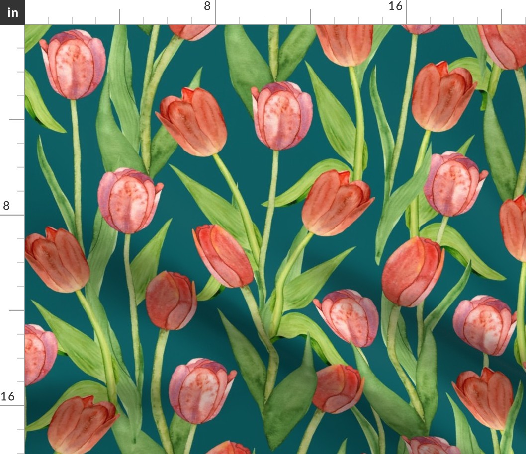 tulips on light teal (large scale)