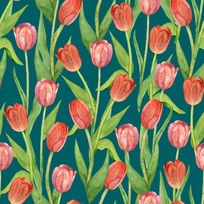 tulips on light teal (small scale)