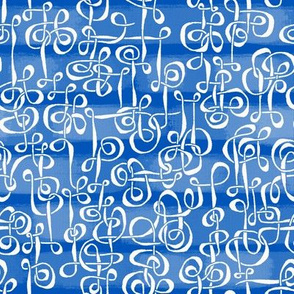 Regular scale continuous tangle / ivory china blue stripe background