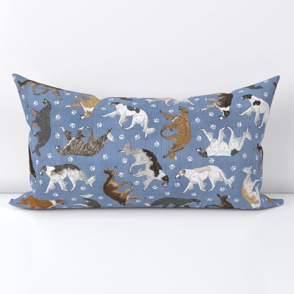 Trotting Borzoi and paw prints - faux denim