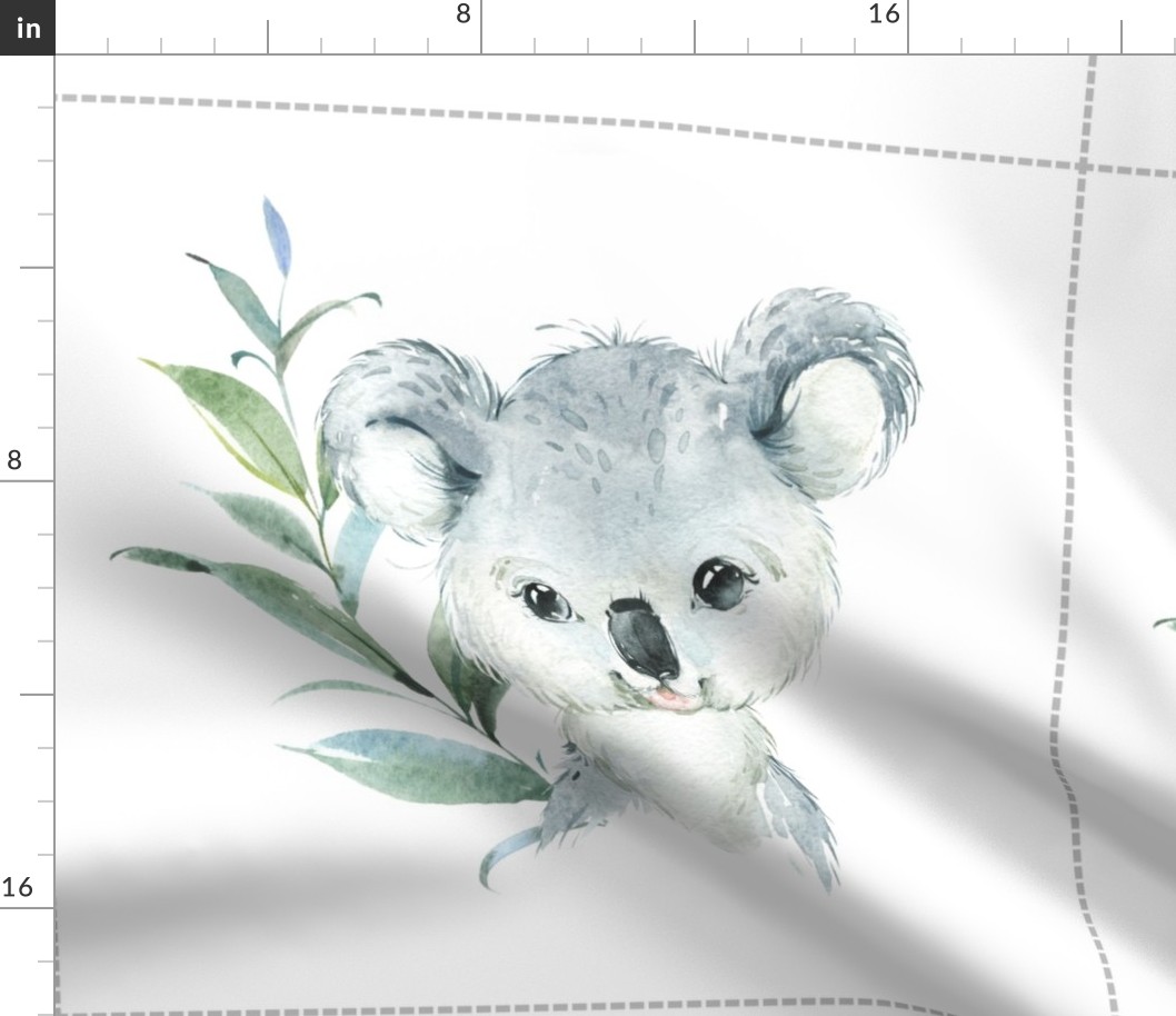 18” Koala Pillow Front with dotted cutting lines