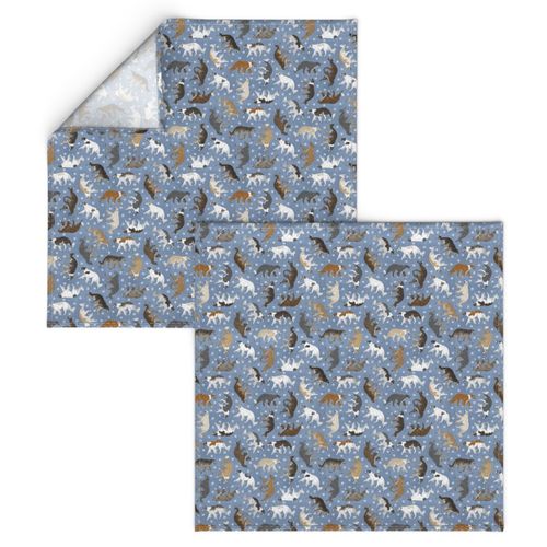 Tiny Trotting Borzoi and paw prints - faux denim