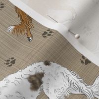 Trotting Borzoi and paw prints - faux linen