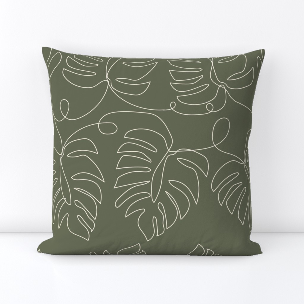 Medium Single Line Monstera Leaves Olive