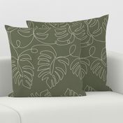 Medium Single Line Monstera Leaves Olive