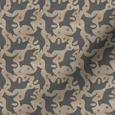 Tiny Trotting Belgian Sheepdog and paw prints - faux linen