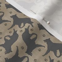Tiny Trotting Belgian Sheepdog and paw prints - faux linen