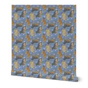 Trotting Belgian Tervuren and paw prints - faux denim