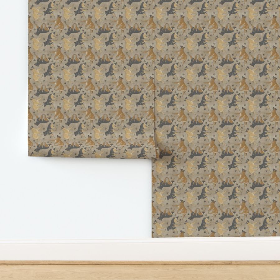 Trotting Belgian Tervuren and paw prints - faux linen