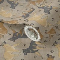 Trotting Belgian Tervuren and paw prints - faux linen