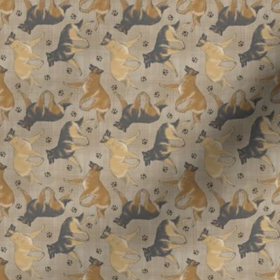 Tiny Trotting Belgian Tervuren and paw prints - faux linen