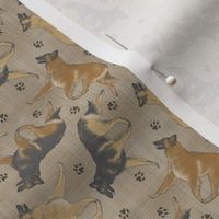 Tiny Trotting Belgian Tervuren and paw prints - faux linen