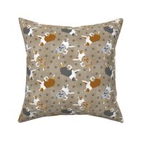 Small Trotting Australian Shepherds and paw prints - faux linen