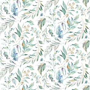 18" Wild Flora – Watercolor Leaves & Branches - Fabric has a 18 inch repeat
