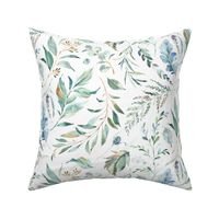 24" Wild Flora – Watercolor Leaves & Branches, Fabric + Wallpaper have a 24 inch repeat