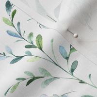 24" Wild Flora – Watercolor Leaves & Branches, Fabric + Wallpaper have a 24 inch repeat