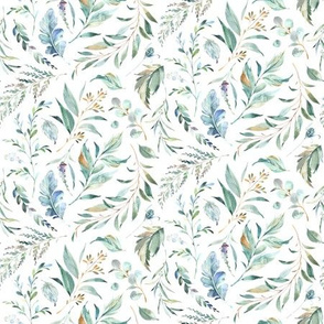 9" Wild Flora – Watercolor Leaves & Branches, Fabric has a 9 inch repeat