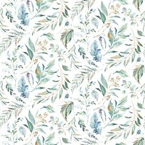 6" Wild Flora – Watercolor Leaves & Branches, Fabric + Wallpaper have a 6 inch repeat