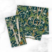 Royal Garden Art Nouveau |Sm.| Dark Teal #023b45+Peach