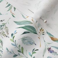 12" Wild Flora – Watercolor Leaves & Branches, Fabric + Wallpaper have a 12 inch repeat