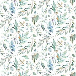 12" Wild Flora – Watercolor Leaves & Branches, Fabric + Wallpaper have a 12 inch repeat