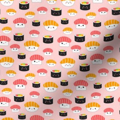 (Mini) Kawaii Sushi Cuties - Mini on Pink - Salmon Nigiri, Tuna Nigiri, Maki Roll - Cute & Fun Japanese Food