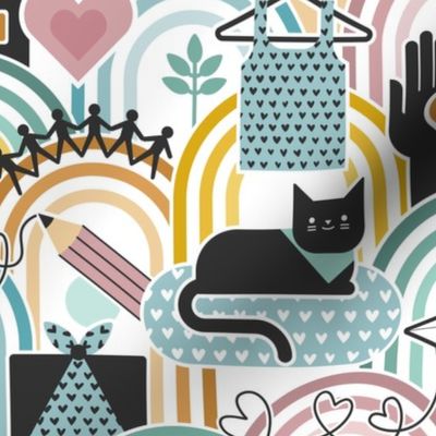 Connected Creative Community- Love to Sew with Cats and Dogs- Cat and Dog at the Sewing Room- Face mask- Medium