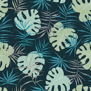 Jungle monstera on dark blue