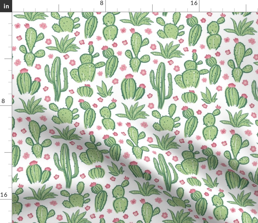 Green cartoon cacti on white