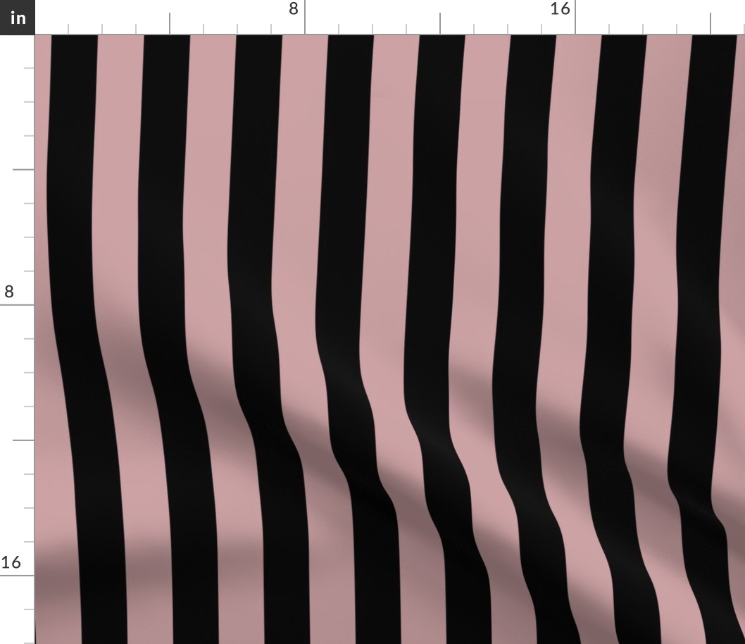Large Pale Mauve Awning Stripe Pattern Horizontal in Black
