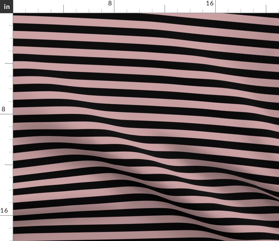 Pale Mauve Awning Stripe Pattern Horizontal in Black