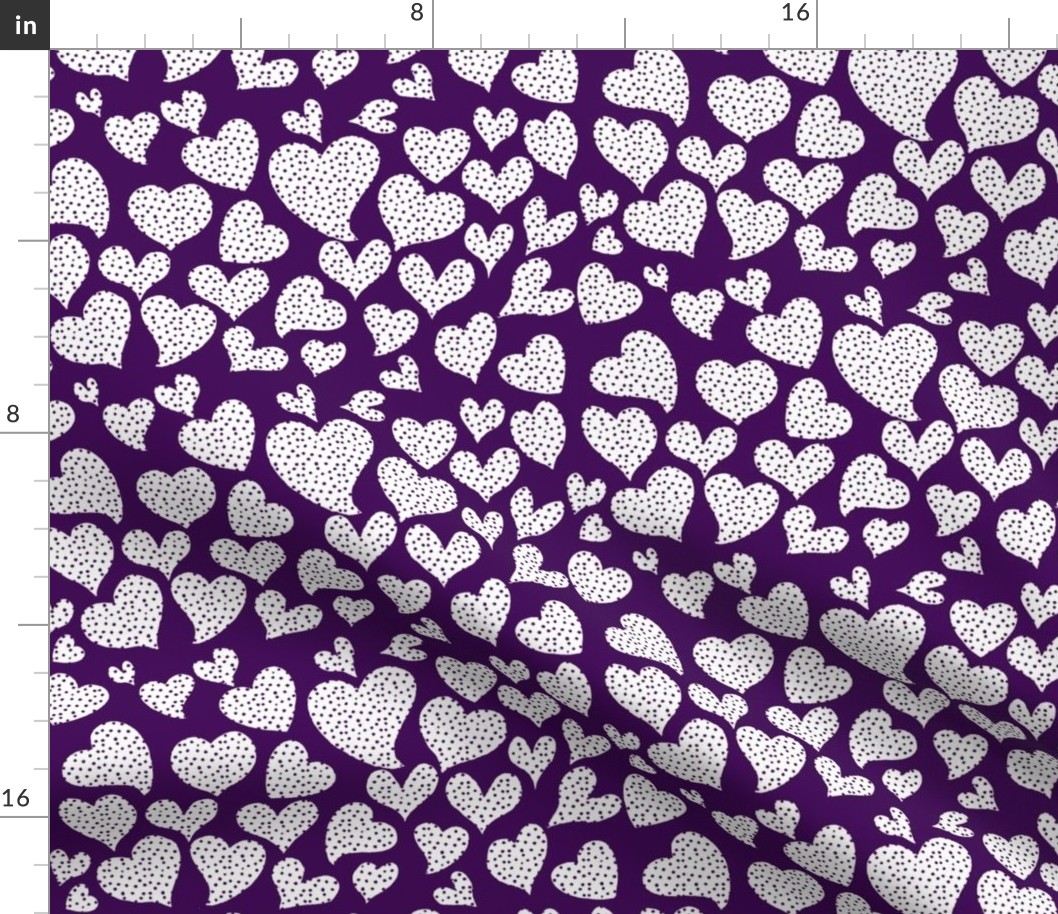 Dottie Hearts // White on Eggplant 