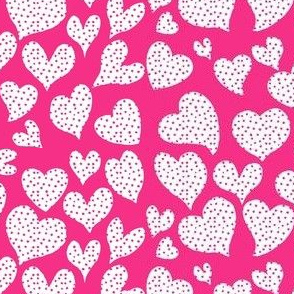Dottie Hearts // White on Hot Pink 