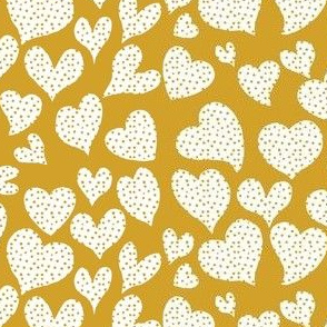 Dottie Hearts // White on Mustard 