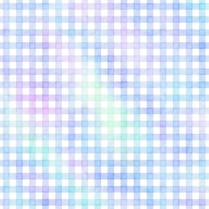 Small Gingham Pattern - White on Watercolor Texture in Marbled Unicorn Color Palette