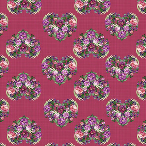 floral hearts on cranberry