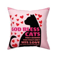 Funny God Bless Cats 18in Panel Pink