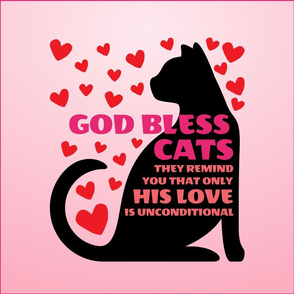 Funny God Bless Cats 18in Panel Pink