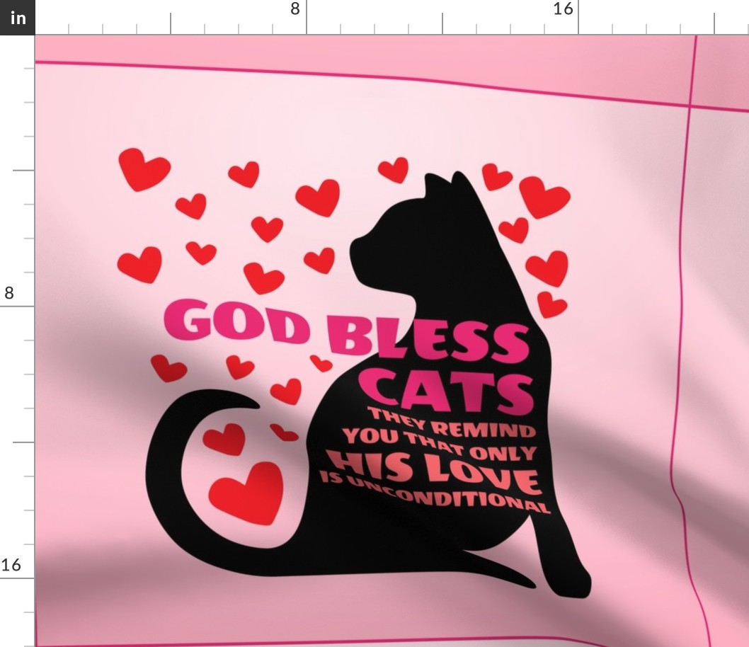 Funny God Bless Cats 18in Panel Pink