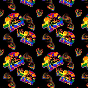 PRIDE- LOVE is LOVE- RAINBOW HEARTS- on BLACK