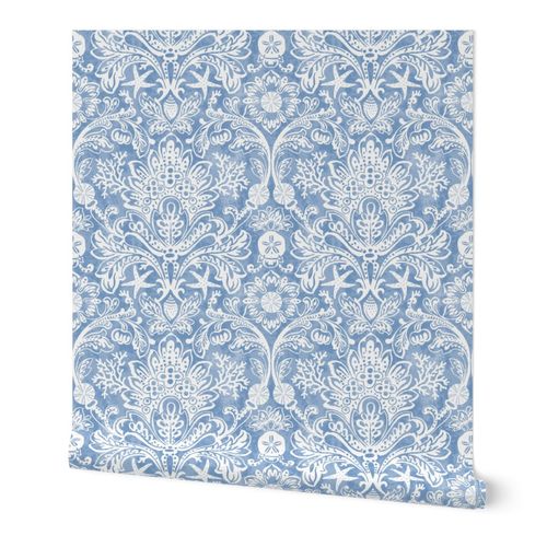 Beach House Damask with Sea Shells Wallpaper | Spoonflower