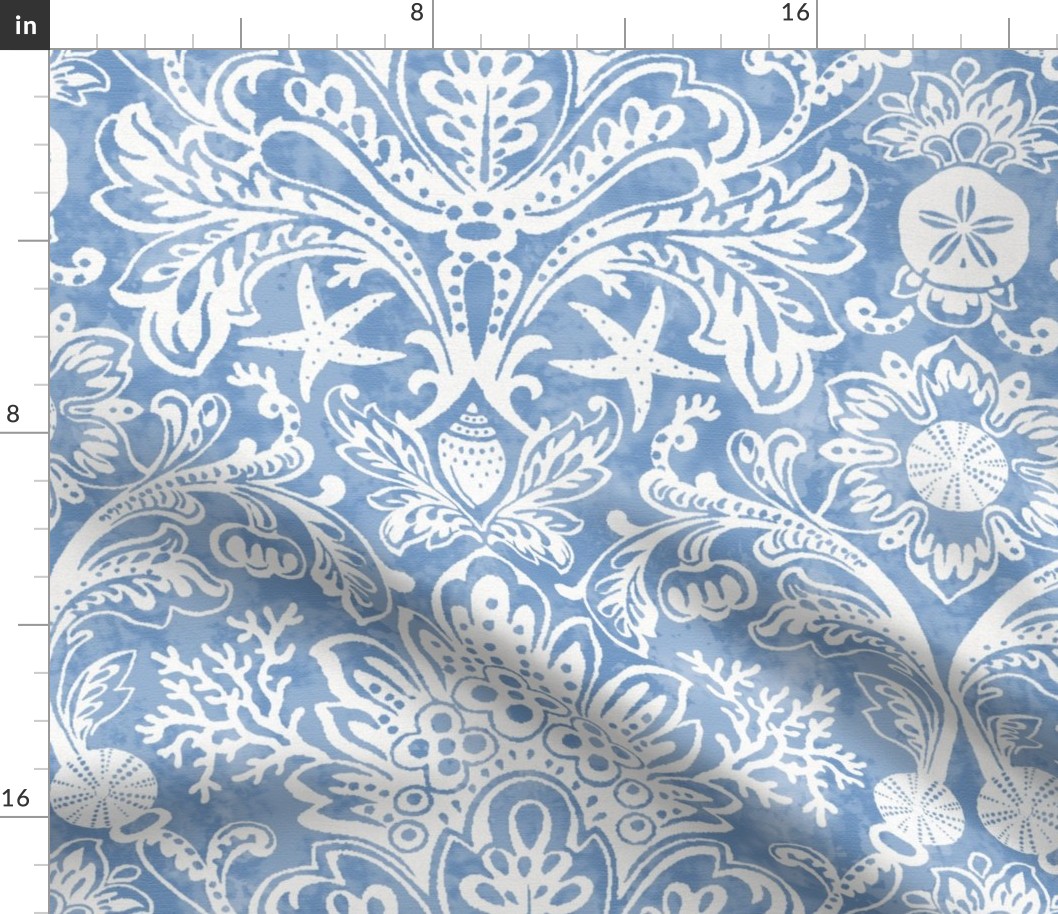 Beach House Damask with Sea Shells Fabric | Spoonflower